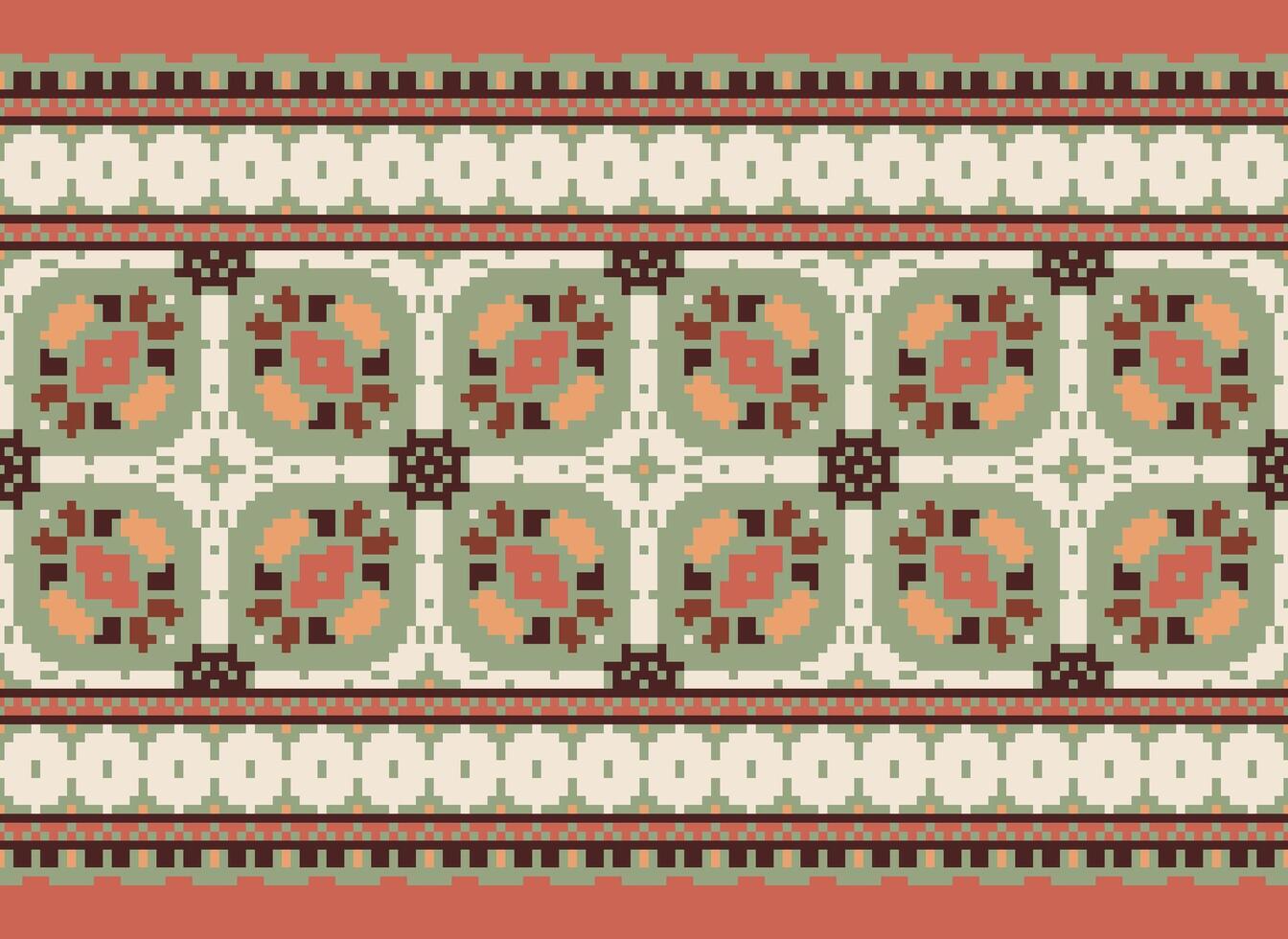 Cross Stitch. Pixel. Geometric ethnic oriental seamless pattern traditional background. Aztec-style abstract vector illustration. Design for textile, curtain, carpet, wallpaper, clothing, wrapping