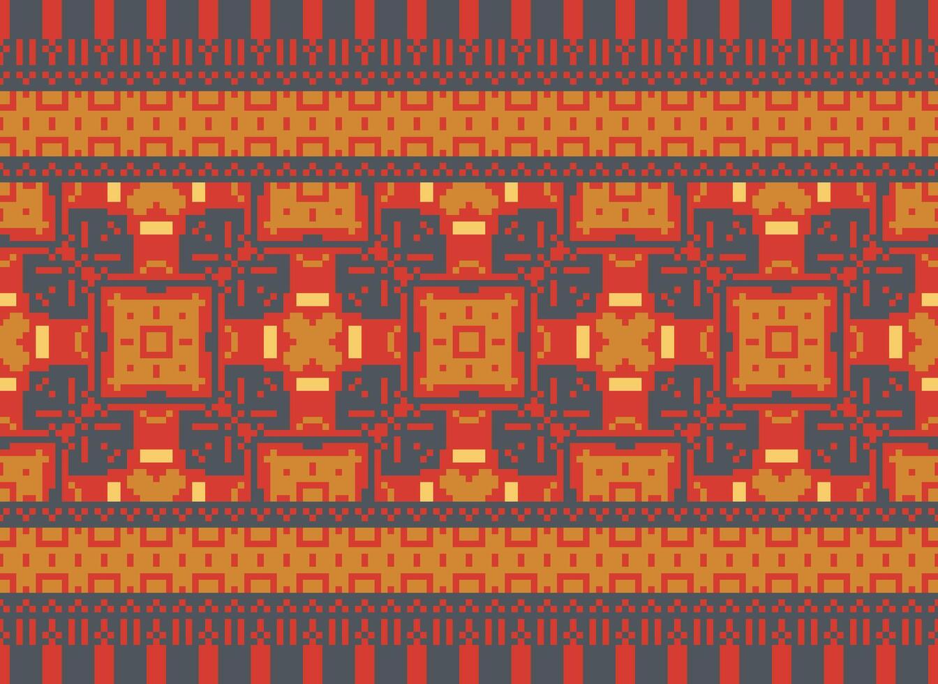 Cross Stitch. Pixel. Geometric ethnic oriental seamless pattern traditional background. Aztec-style abstract vector illustration. Design for textile, curtain, carpet, wallpaper, clothing, wrapping