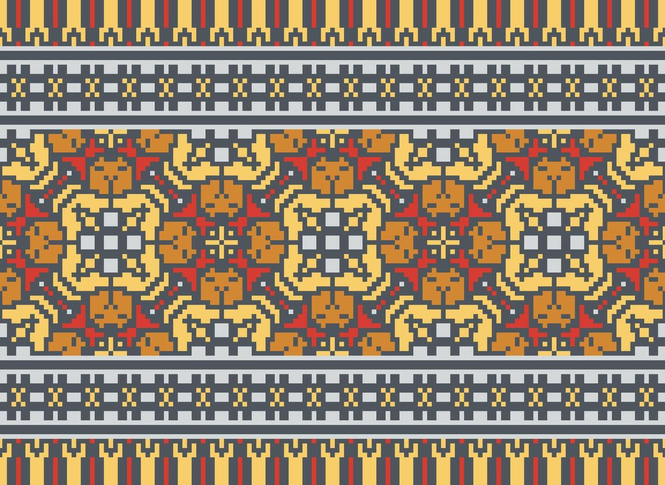 Cross Stitch. Pixel. Geometric ethnic oriental seamless pattern traditional background. Aztec-style abstract vector illustration. Design for textile, curtain, carpet, wallpaper, clothing, wrapping