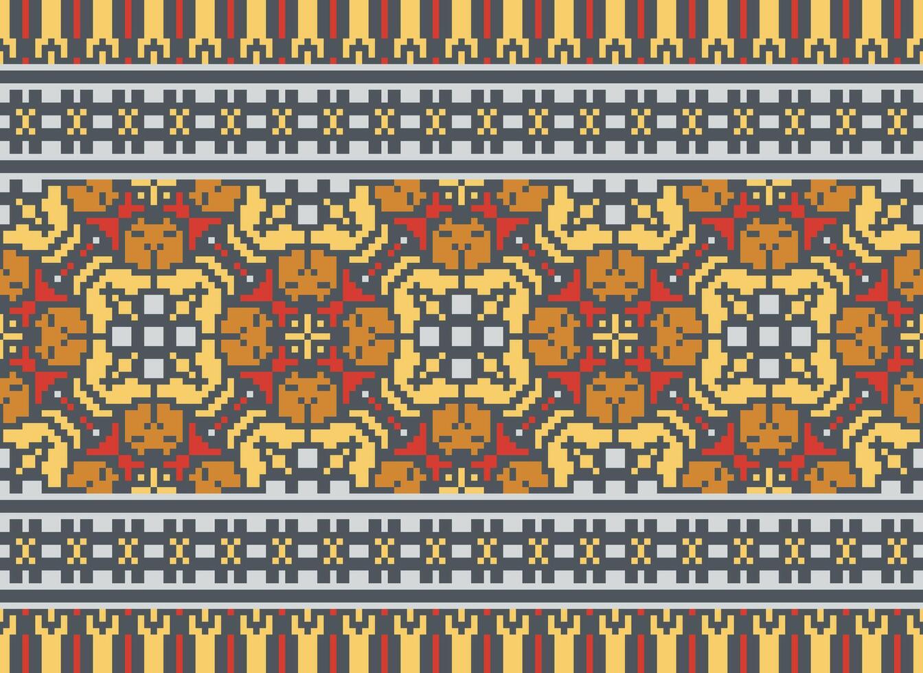 Cross Stitch. Pixel. Geometric ethnic oriental seamless pattern traditional background. Aztec-style abstract vector illustration. Design for textile, curtain, carpet, wallpaper, clothing, wrapping