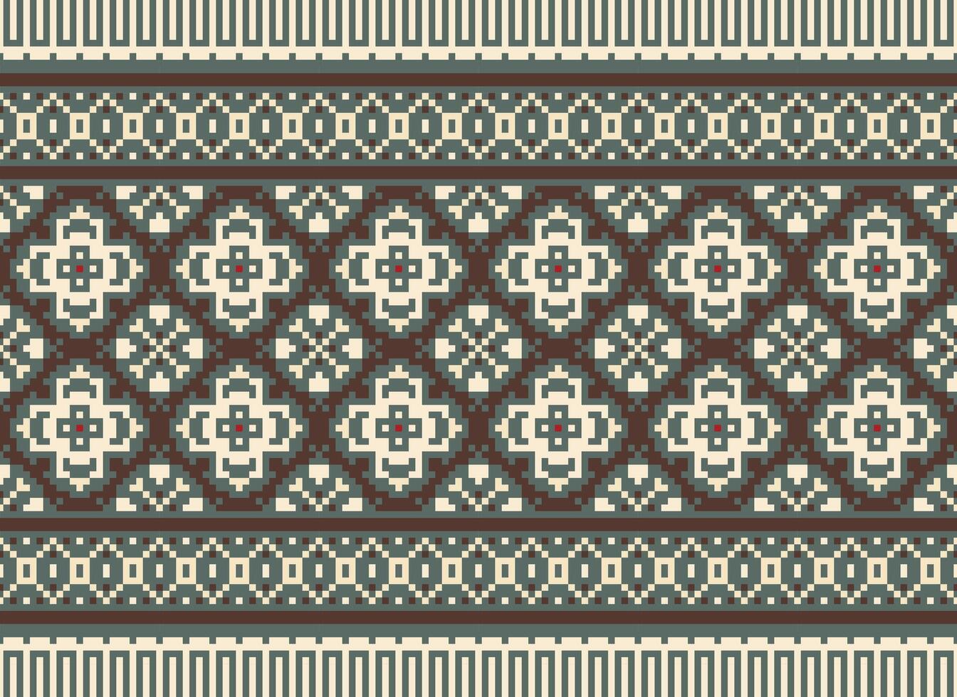 Cross Stitch. Pixel. Geometric ethnic oriental seamless pattern traditional background. Aztec-style abstract vector illustration. Design for textile, curtain, carpet, wallpaper, clothing, wrapping