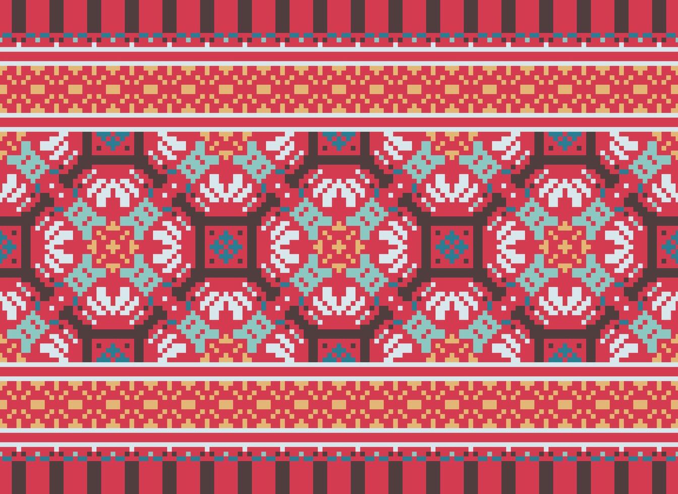 Cross Stitch. Pixel. Geometric ethnic oriental seamless pattern traditional background. Aztec-style abstract vector illustration. Design for textile, curtain, carpet, wallpaper, clothing, wrapping