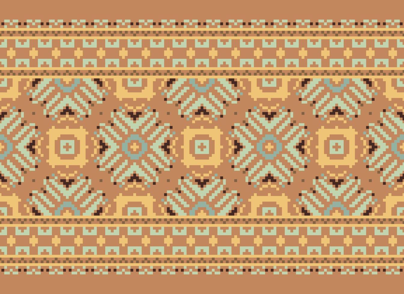 Cross Stitch. Pixel. Geometric ethnic oriental seamless pattern traditional background. Aztec-style abstract vector illustration. Design for textile, curtain, carpet, wallpaper, clothing, wrapping