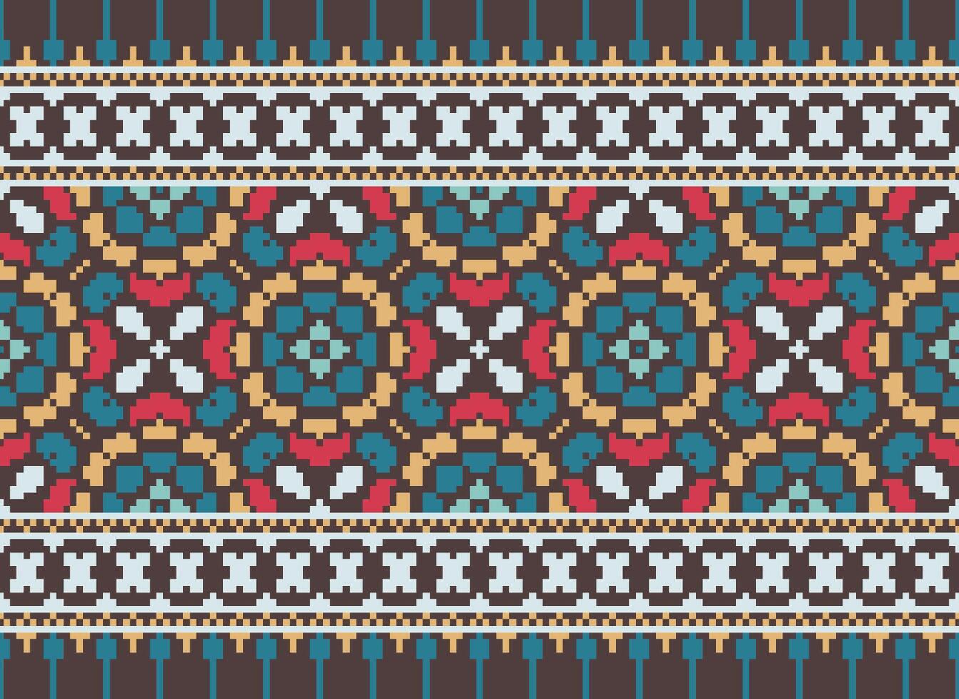 Cross Stitch. Pixel. Geometric ethnic oriental seamless pattern traditional background. Aztec-style abstract vector illustration. Design for textile, curtain, carpet, wallpaper, clothing, wrapping