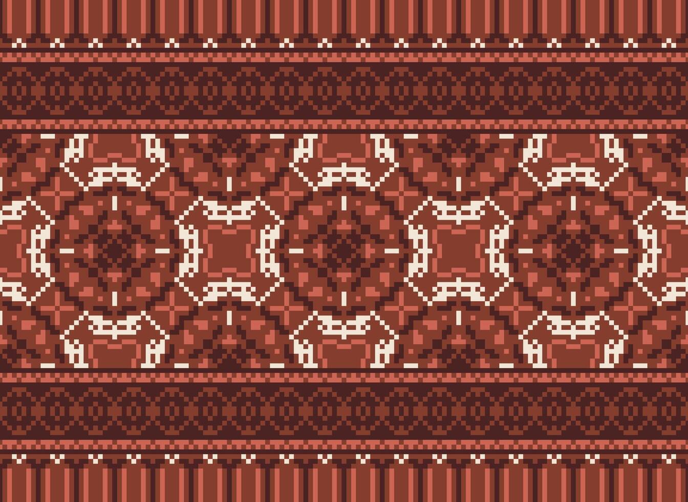 Cross Stitch. Pixel. Geometric ethnic oriental seamless pattern traditional background. Aztec-style abstract vector illustration. Design for textile, curtain, carpet, wallpaper, clothing, wrapping