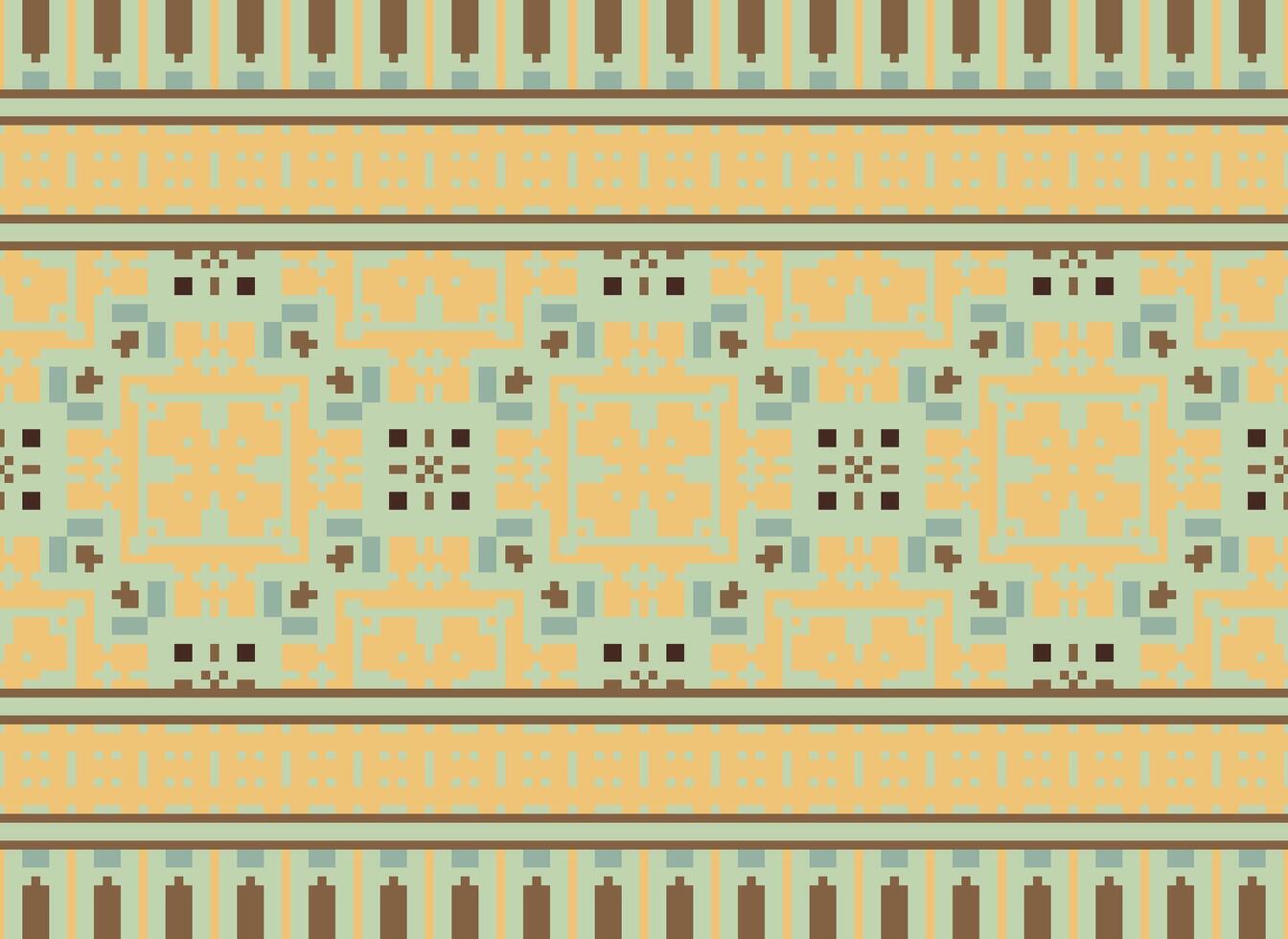 Cross Stitch. Pixel. Geometric ethnic oriental seamless pattern traditional background. Aztec-style abstract vector illustration. Design for textile, curtain, carpet, wallpaper, clothing, wrapping