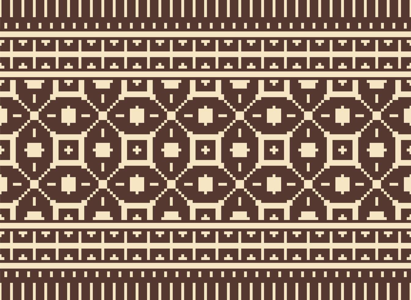 Cross Stitch. Pixel. Geometric ethnic oriental seamless pattern traditional background. Aztec-style abstract vector illustration. Design for textile, curtain, carpet, wallpaper, clothing, wrapping