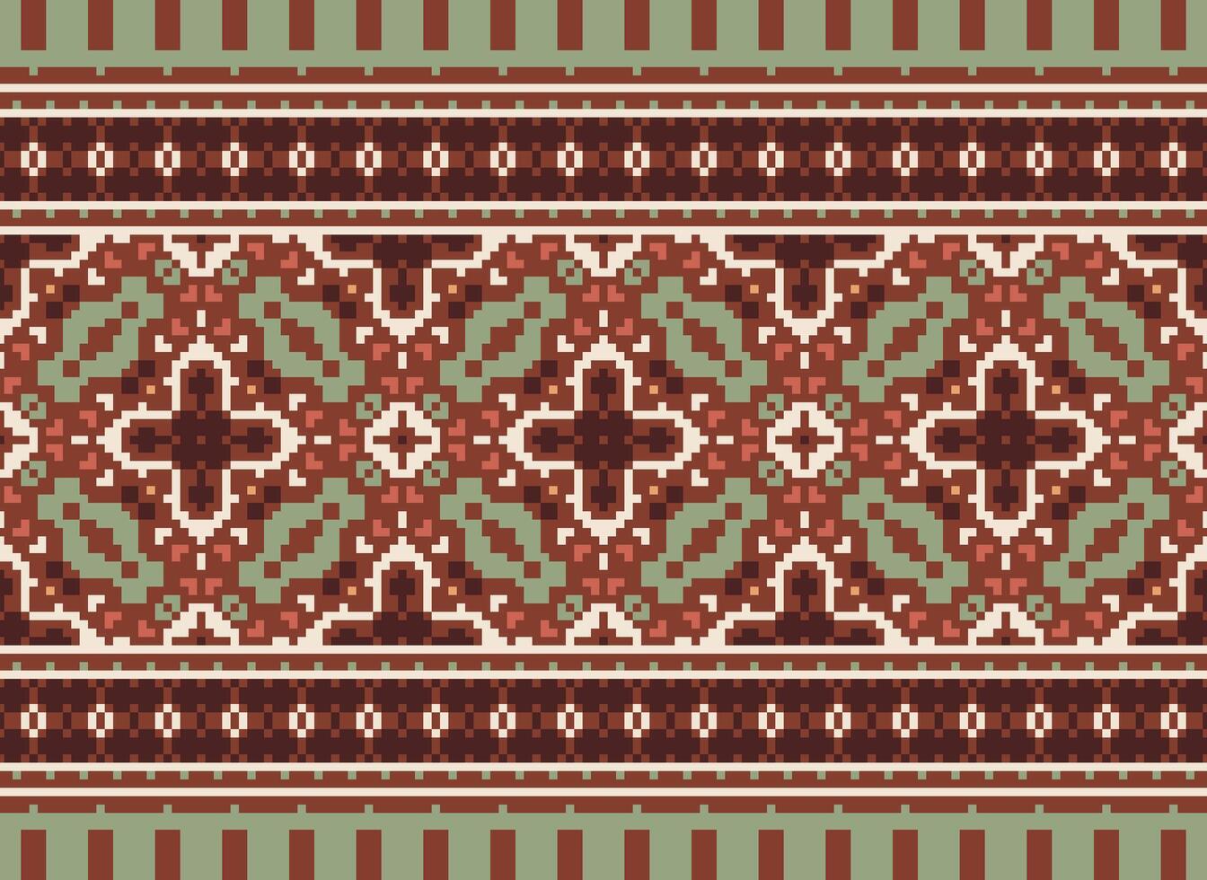 Cross Stitch. Pixel. Geometric ethnic oriental seamless pattern traditional background. Aztec-style abstract vector illustration. Design for textile, curtain, carpet, wallpaper, clothing, wrapping