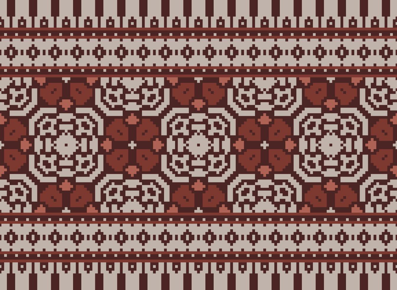 Cross Stitch. Pixel. Geometric ethnic oriental seamless pattern traditional background. Aztec-style abstract vector illustration. Design for textile, curtain, carpet, wallpaper, clothing, wrapping
