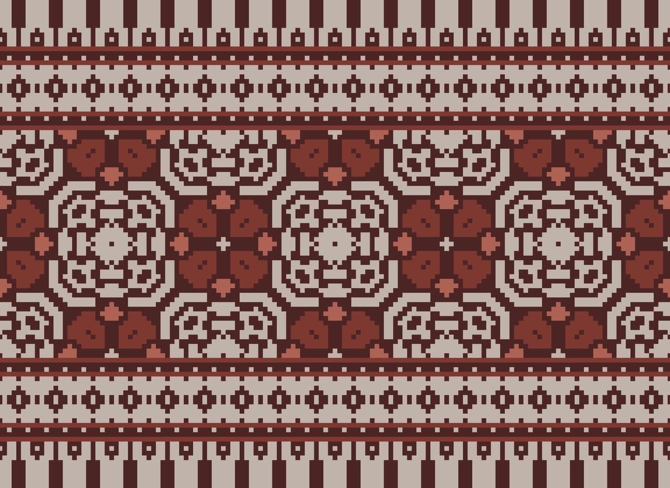 Cross Stitch. Pixel. Geometric ethnic oriental seamless pattern traditional background. Aztec-style abstract vector illustration. Design for textile, curtain, carpet, wallpaper, clothing, wrapping