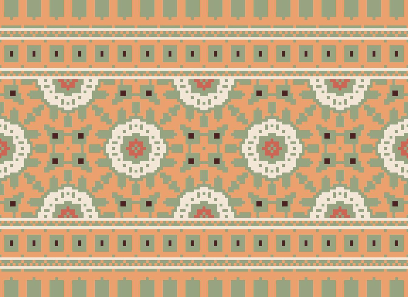 Cross Stitch. Pixel. Geometric ethnic oriental seamless pattern traditional background. Aztec-style abstract vector illustration. Design for textile, curtain, carpet, wallpaper, clothing, wrapping