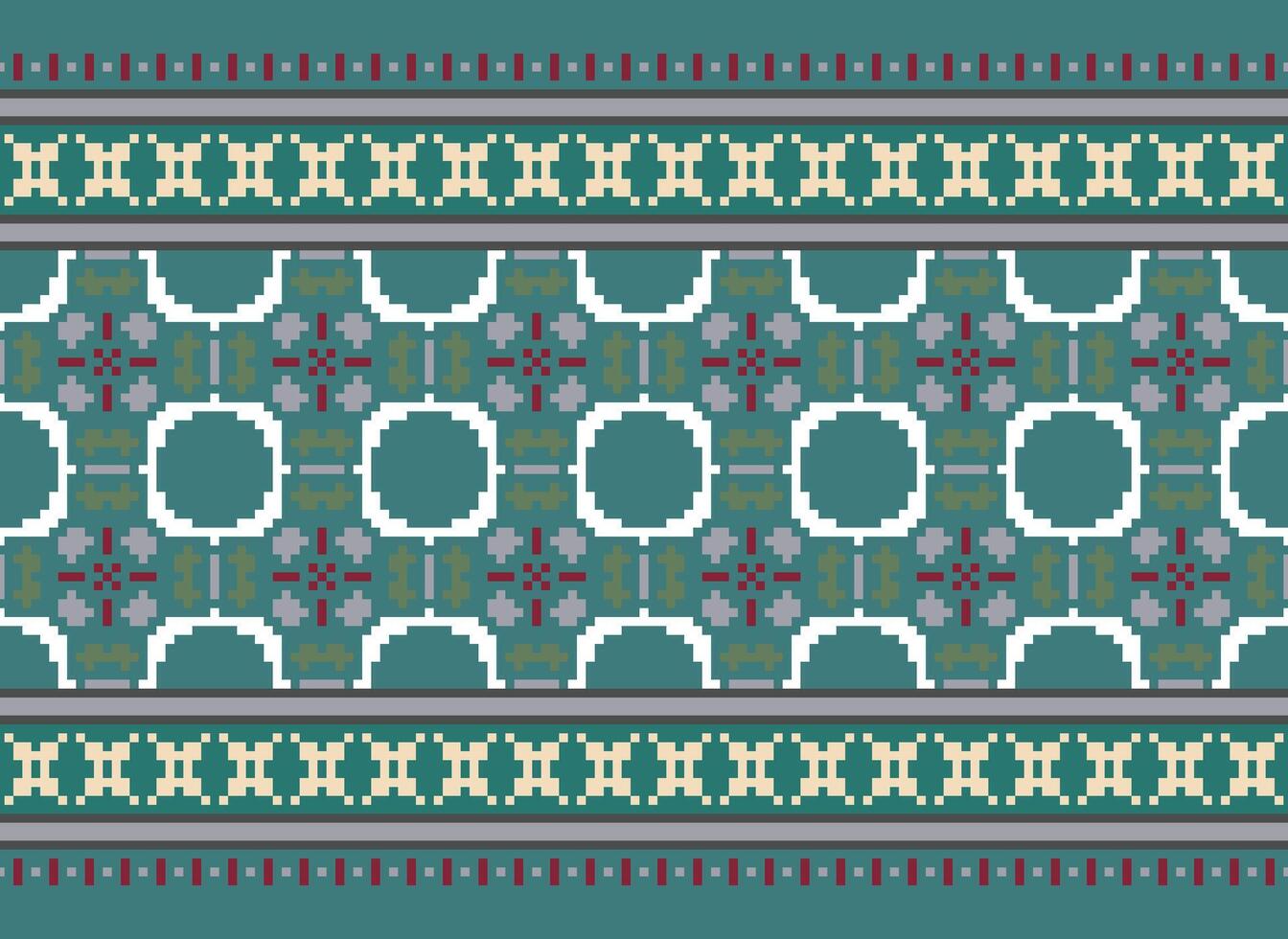 Cross Stitch. Pixel. Geometric ethnic oriental seamless pattern traditional background. Aztec-style abstract vector illustration. Design for textile, curtain, carpet, wallpaper, clothing, wrapping