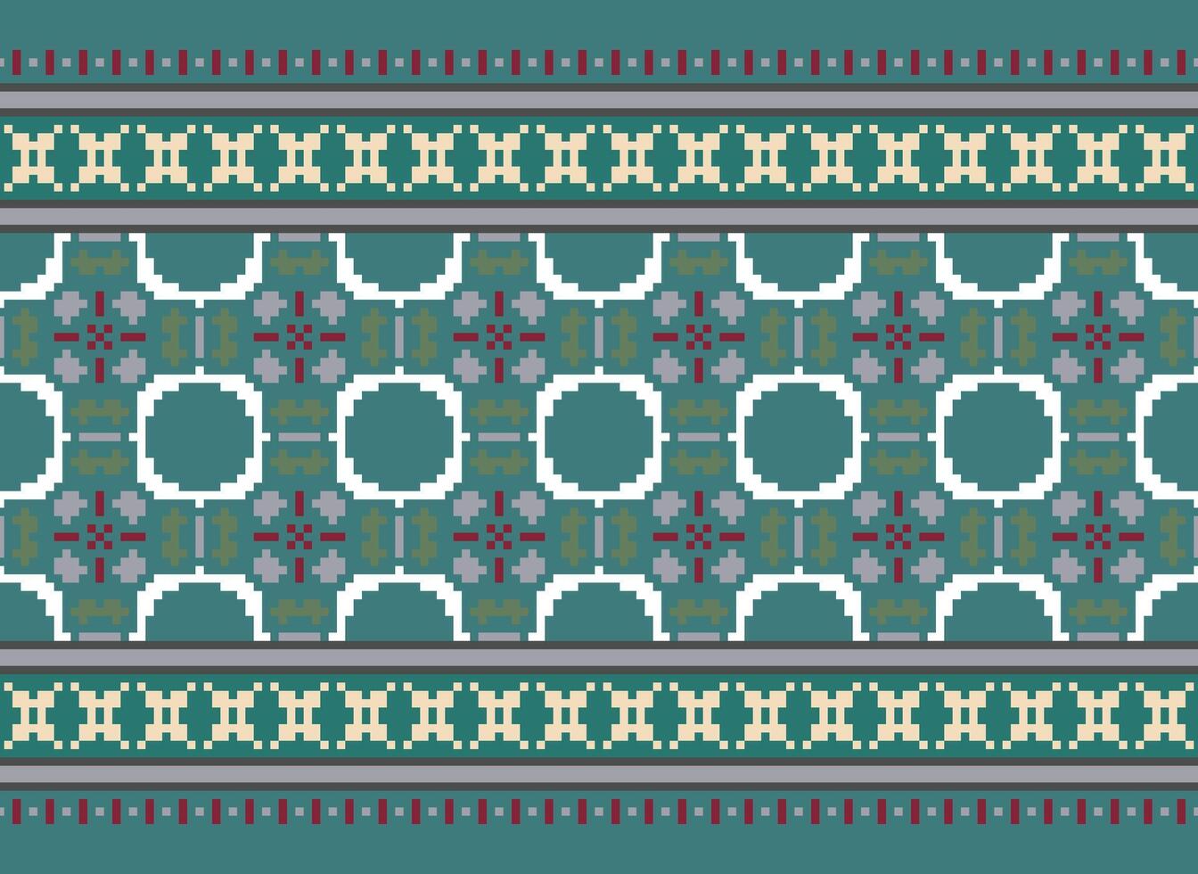 Cross Stitch. Pixel. Geometric ethnic oriental seamless pattern traditional background. Aztec-style abstract vector illustration. Design for textile, curtain, carpet, wallpaper, clothing, wrapping