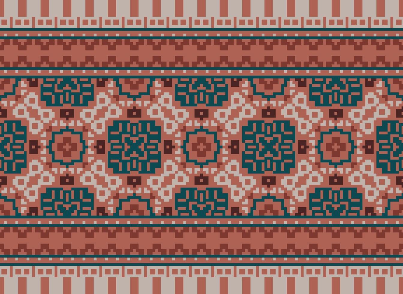 Cross Stitch. Pixel. Geometric ethnic oriental seamless pattern traditional background. Aztec-style abstract vector illustration. Design for textile, curtain, carpet, wallpaper, clothing, wrapping