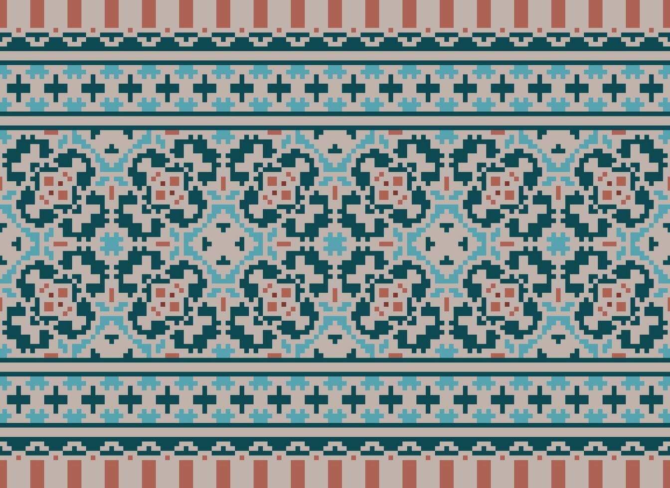 Cross Stitch. Pixel. Geometric ethnic oriental seamless pattern traditional background. Aztec-style abstract vector illustration. Design for textile, curtain, carpet, wallpaper, clothing, wrapping