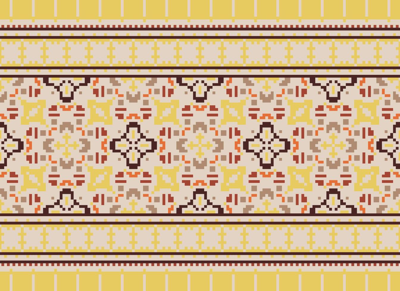Cross Stitch. Pixel. Geometric ethnic oriental seamless pattern traditional background. Aztec-style abstract vector illustration. Design for textile, curtain, carpet, wallpaper, clothing, wrapping