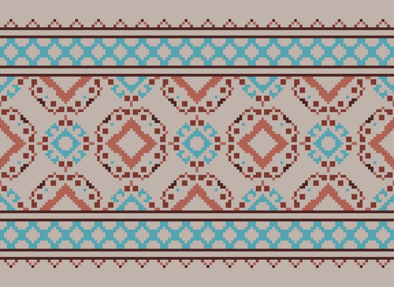 Cross Stitch. Pixel. Geometric ethnic oriental seamless pattern traditional background. Aztec-style abstract vector illustration. Design for textile, curtain, carpet, wallpaper, clothing, wrapping