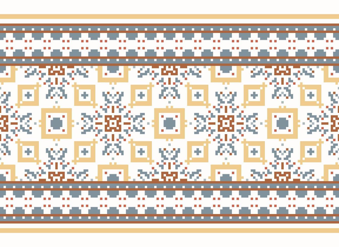 Cross Stitch. Pixel. Geometric ethnic oriental seamless pattern traditional background. Aztec-style abstract vector illustration. Design for textile, curtain, carpet, wallpaper, clothing, wrapping