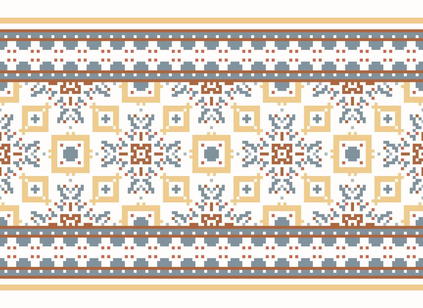 Cross Stitch. Pixel. Geometric ethnic oriental seamless pattern traditional background. Aztec-style abstract vector illustration. Design for textile, curtain, carpet, wallpaper, clothing, wrapping