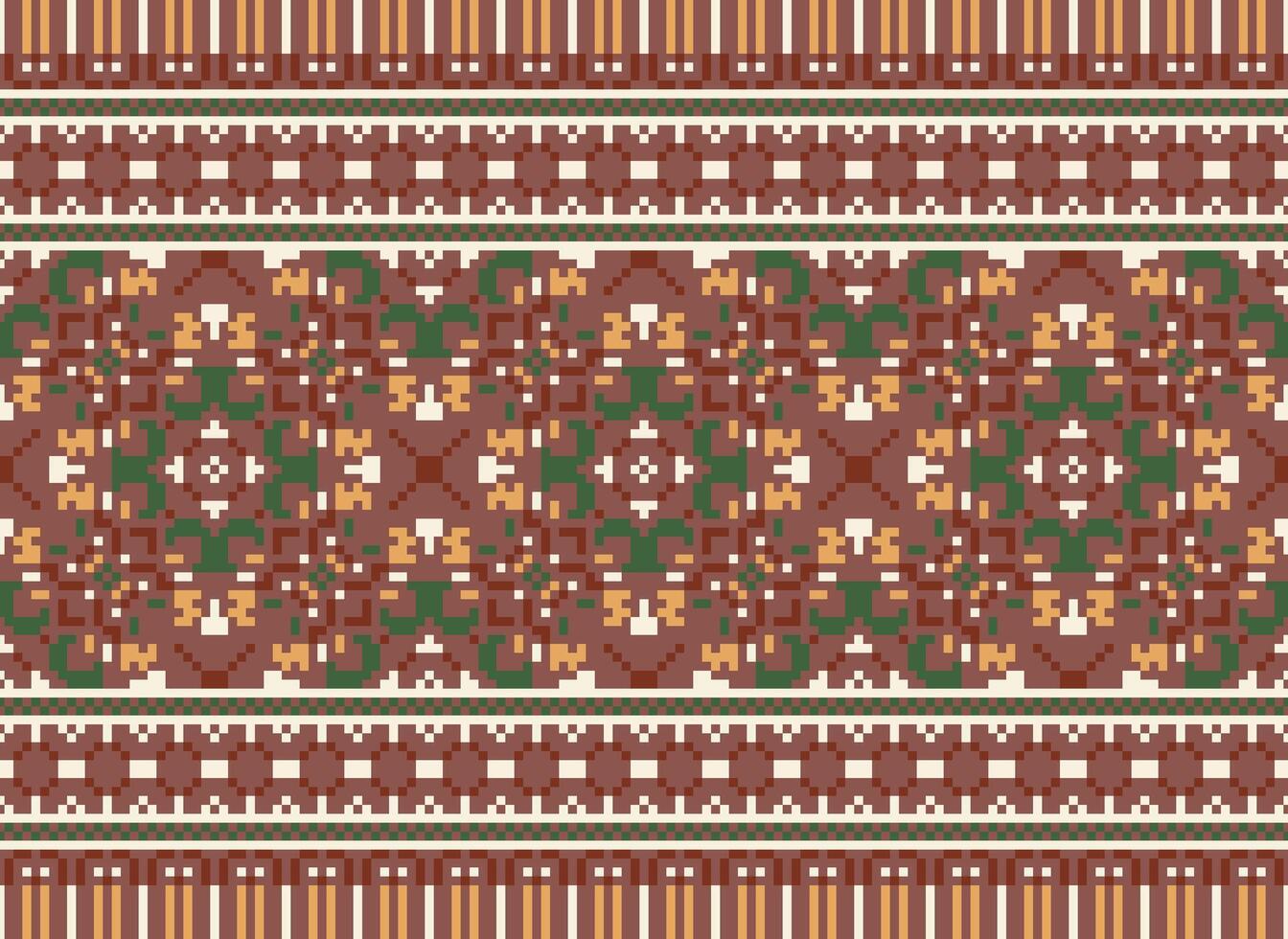 Cross Stitch. Pixel Pattern. Ethnic Patterns. Abstract art. Design for carpet, wallpaper, clothing, textile, pillow, curtain, bedsheet, table runners. Mehndi. Rushnyk. Earth tone. Vintage. Vector. vector