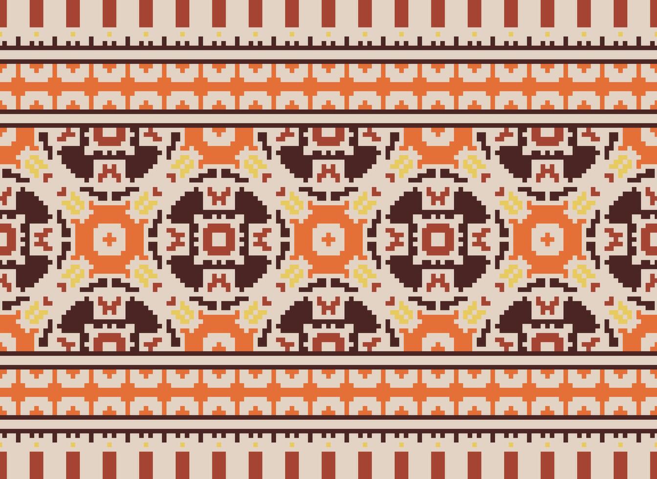 Floral cross stitch embroidery.geometric ethnic oriental seamless pattern traditional background.Aztec style abstract vector illustration.design for texture,fabric,clothing,wrapping,decoration,print.
