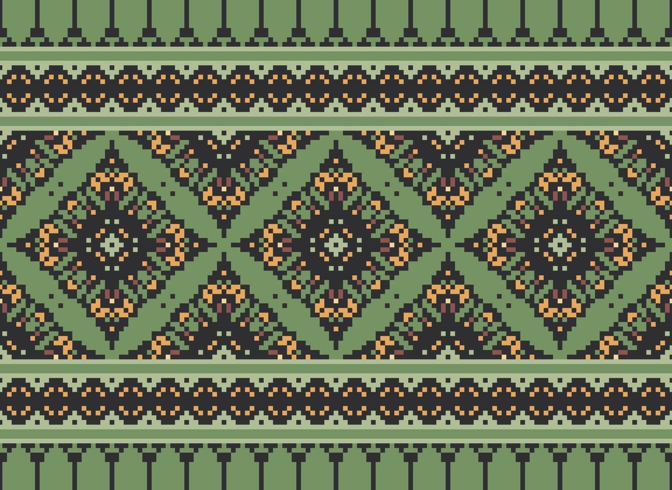 Floral cross stitch embroidery.geometric ethnic oriental seamless pattern traditional background.Aztec style abstract vector illustration.design for texture,fabric,clothing,wrapping,decoration,print.