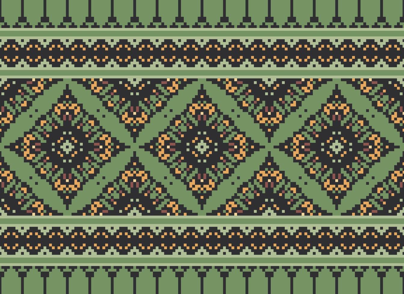 Floral cross stitch embroidery.geometric ethnic oriental seamless pattern traditional background.Aztec style abstract vector illustration.design for texture,fabric,clothing,wrapping,decoration,print.