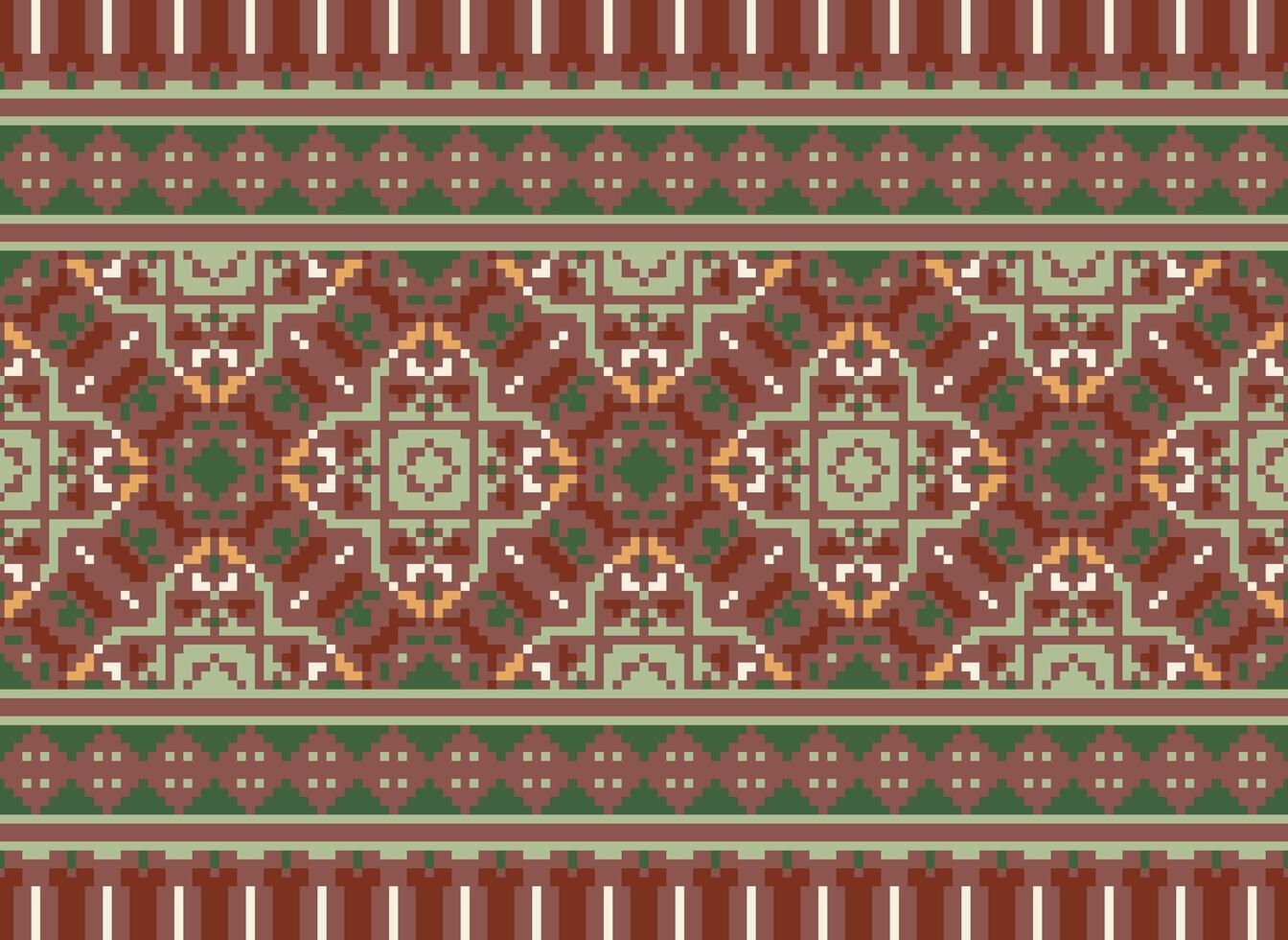 Floral cross stitch embroidery.geometric ethnic oriental seamless pattern traditional background.Aztec style abstract vector illustration.design for texture,fabric,clothing,wrapping,decoration,print.