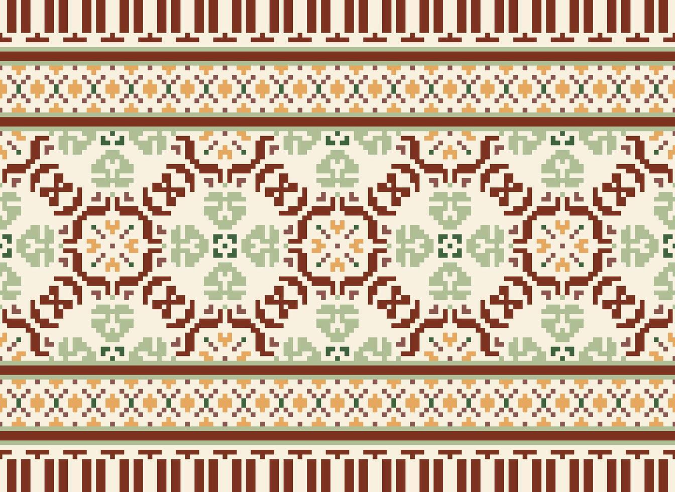 Floral cross stitch embroidery.geometric ethnic oriental seamless pattern traditional background.Aztec style abstract vector illustration.design for texture,fabric,clothing,wrapping,decoration,print.