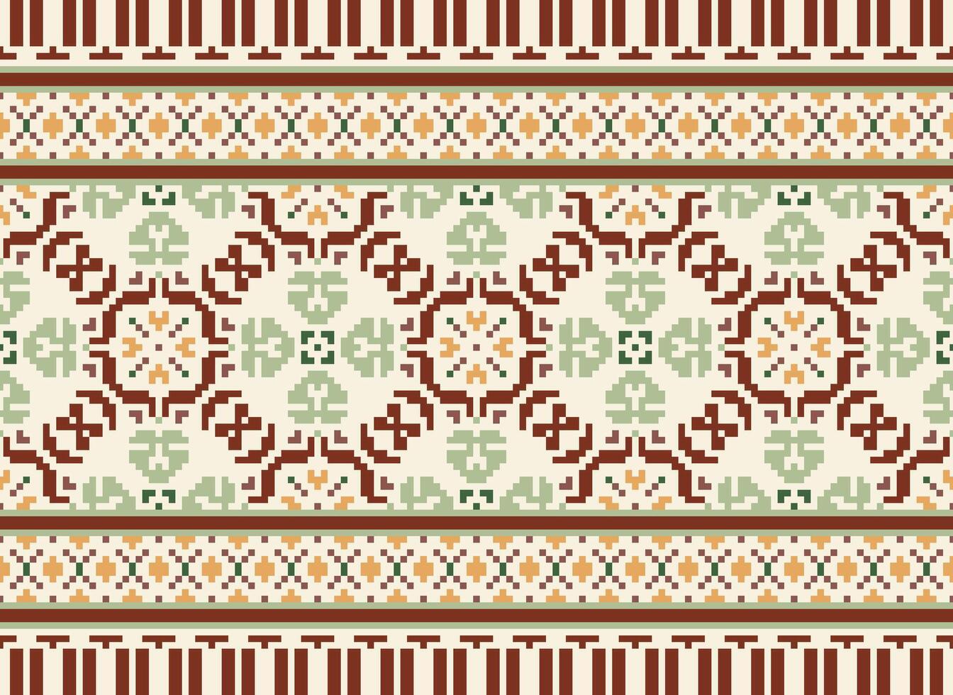 Floral cross stitch embroidery.geometric ethnic oriental seamless pattern traditional background.Aztec style abstract vector illustration.design for texture,fabric,clothing,wrapping,decoration,print.