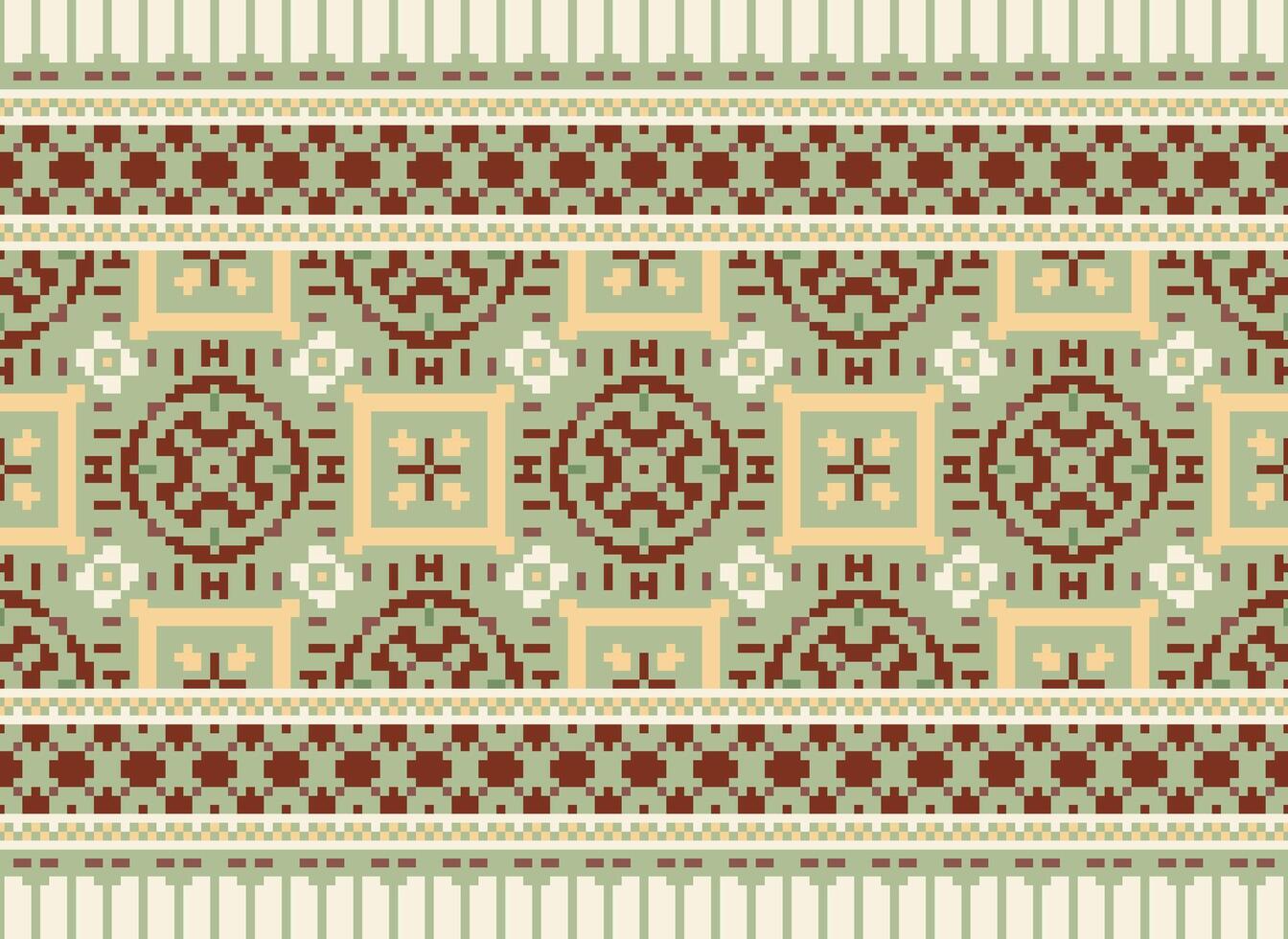 Floral cross stitch embroidery.geometric ethnic oriental seamless pattern traditional background.Aztec style abstract vector illustration.design for texture,fabric,clothing,wrapping,decoration,print.