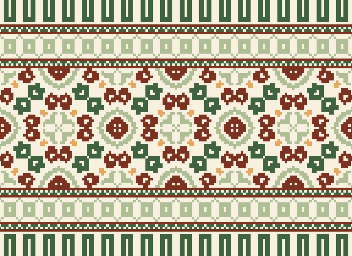 Floral cross stitch embroidery.geometric ethnic oriental seamless pattern traditional background.Aztec style abstract vector illustration.design for texture,fabric,clothing,wrapping,decoration,print.