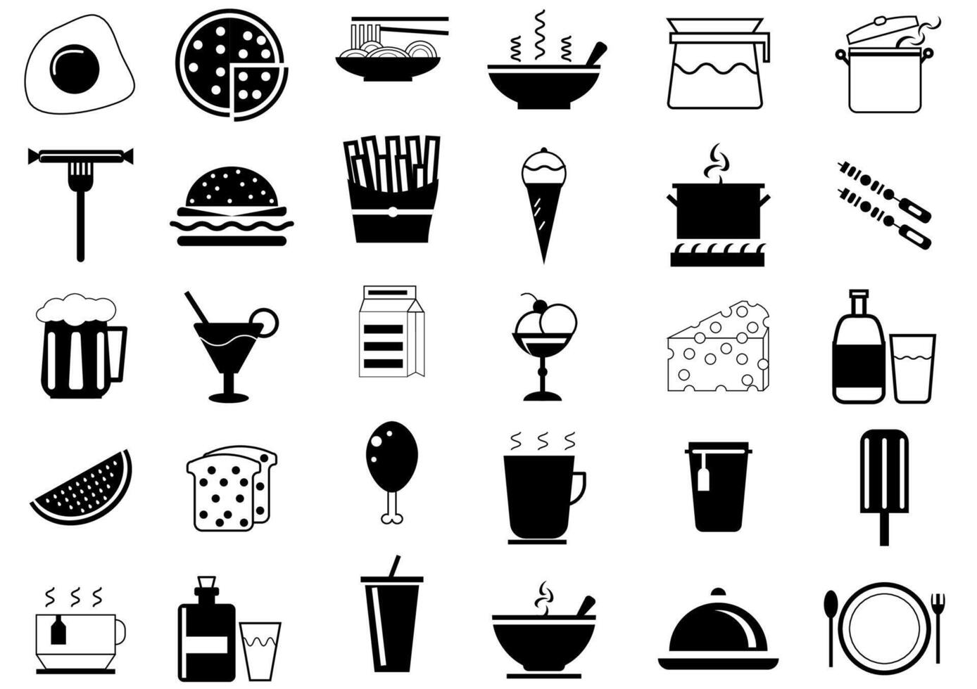 Set of sweet and bakery icons.such as ice cream,cake,smoothies,bread,Pizza. vector