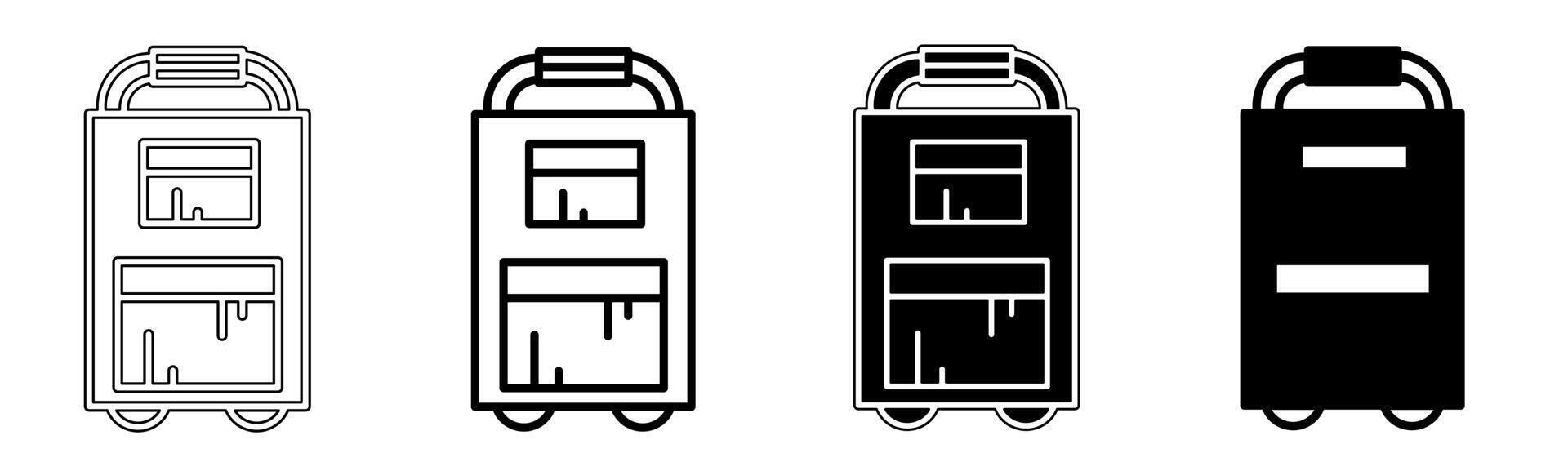 Black and white illustration of a suutcase. Suutcase icon collection with line. Stock vector illustration.