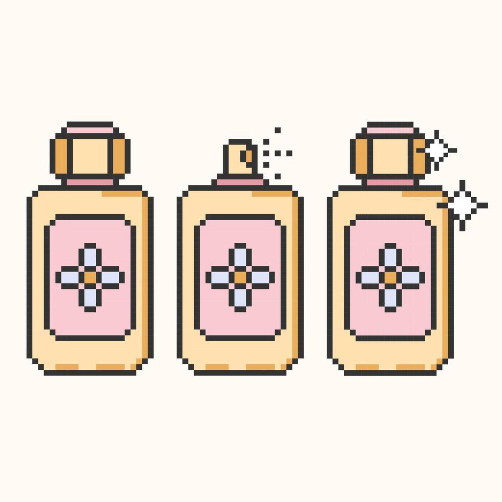 Set of perfume pixel art icons.Eau de toilette.Perfume spray container isolated on beige background.Vector illustration EPS 10 vector