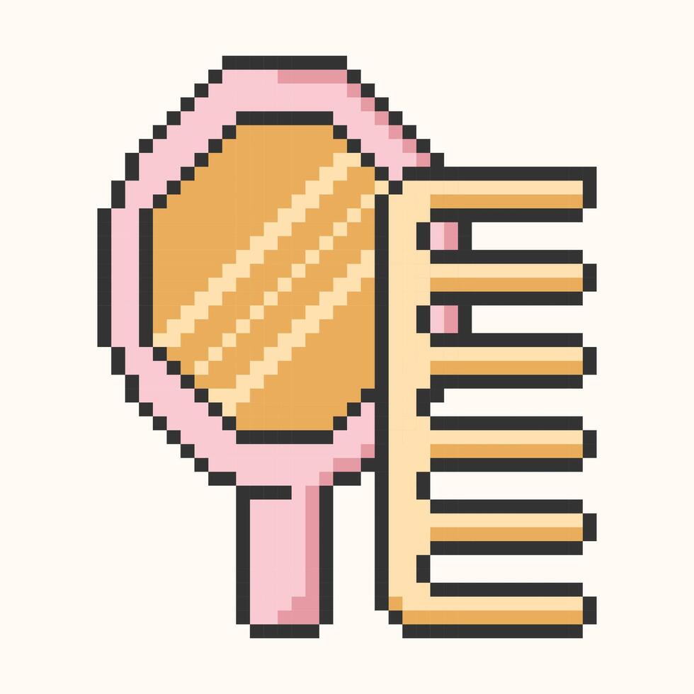 Mirror and comb icon pixel art isolated.Symbol, logo illustration for hair care,make up.Vector illustration EPS 10 vector