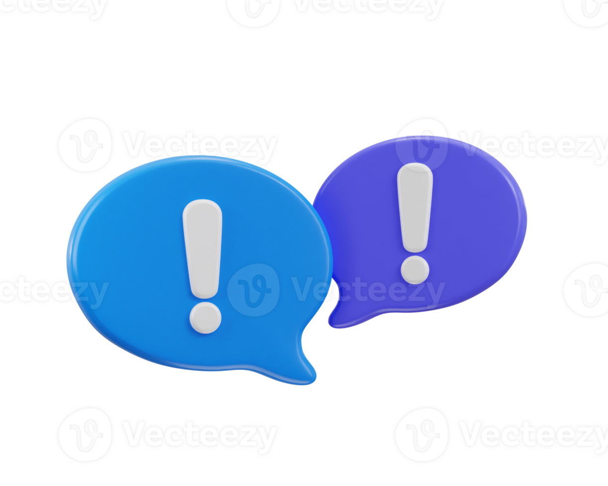 bubble chatting with exclamation sign 3d rendering icon illustration png