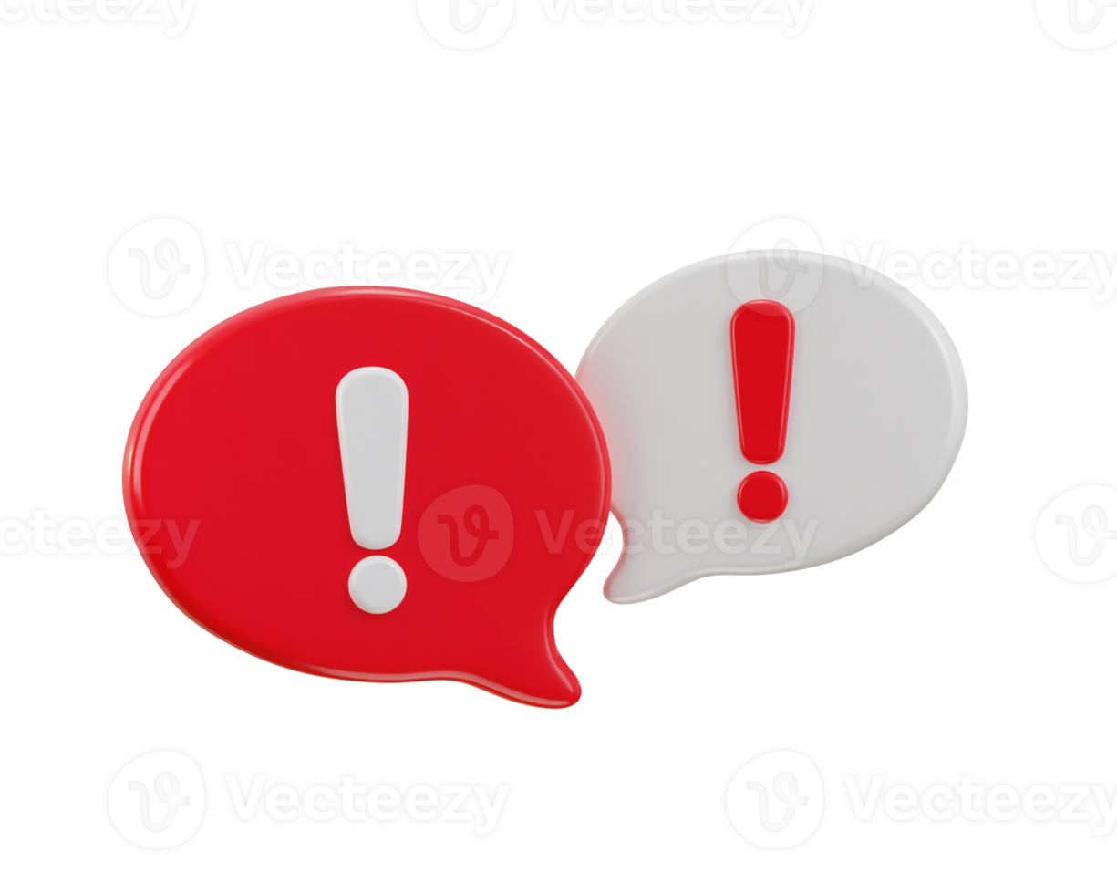 bubble chatting with exclamation sign 3d rendering icon illustration png