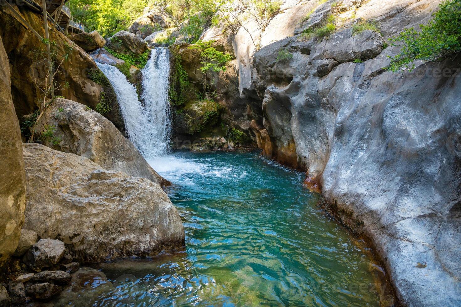 Sapadere canyon with cascades of waterfalls in the Taurus mountains near Alanya, Turkey photo