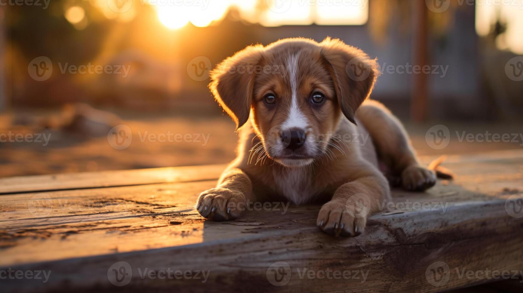 AI generated A charming close-up of an endearing pup with large, meaningful eyes that will surely win over hearts and enliven any endeavor or ad. photo