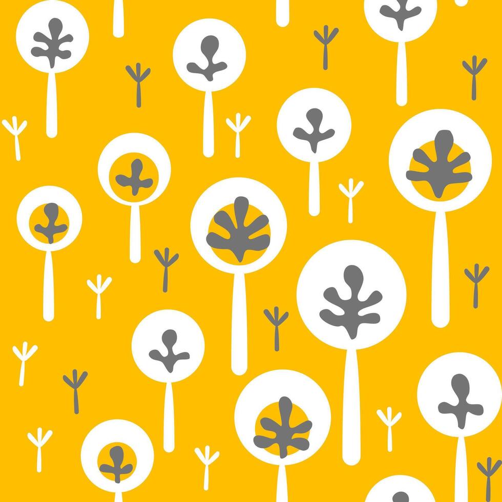 Stylized dandelions on a yellow backkground, summer seamless pattern, colorful floral print vector