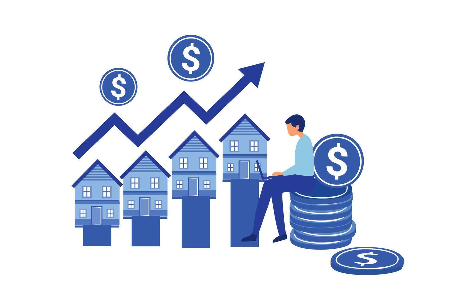 Home, house price rising up, real estate, property growth vector illustration
