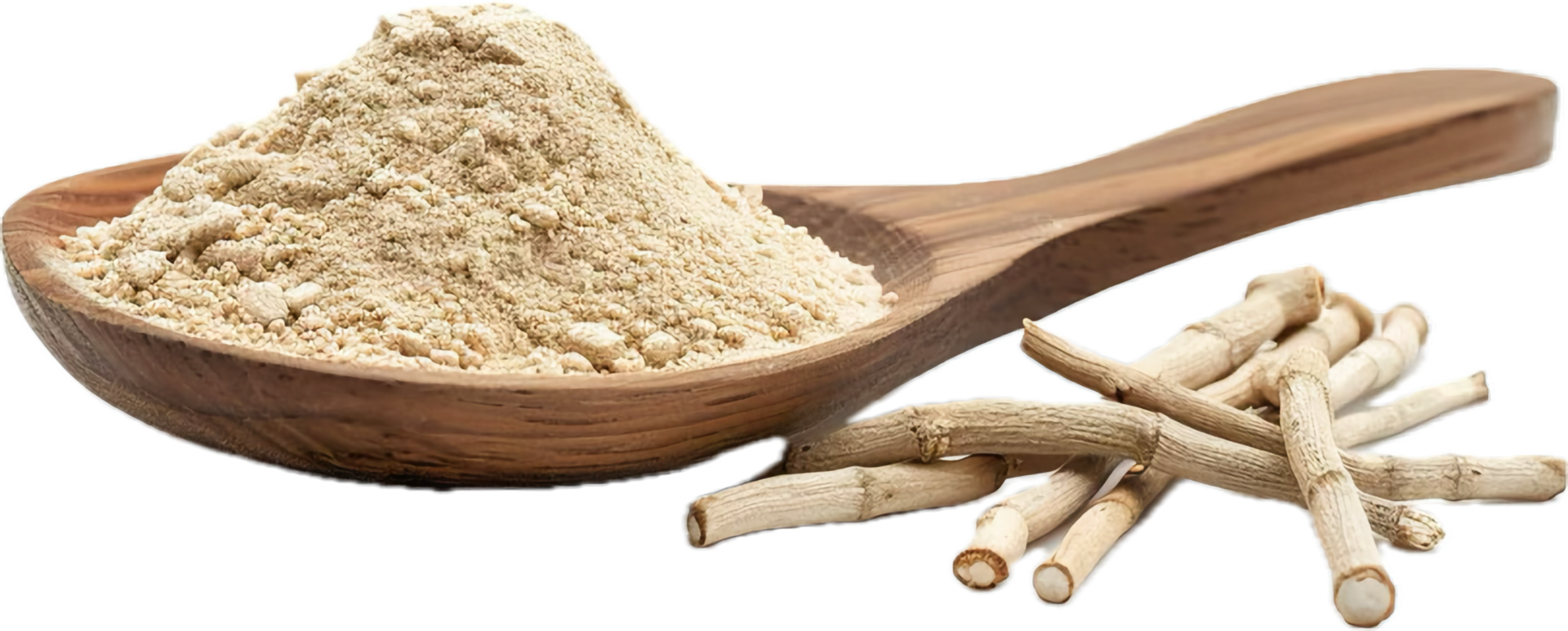 AI generated Ashwagandha Roots and Powder in Wooden Spoon png
