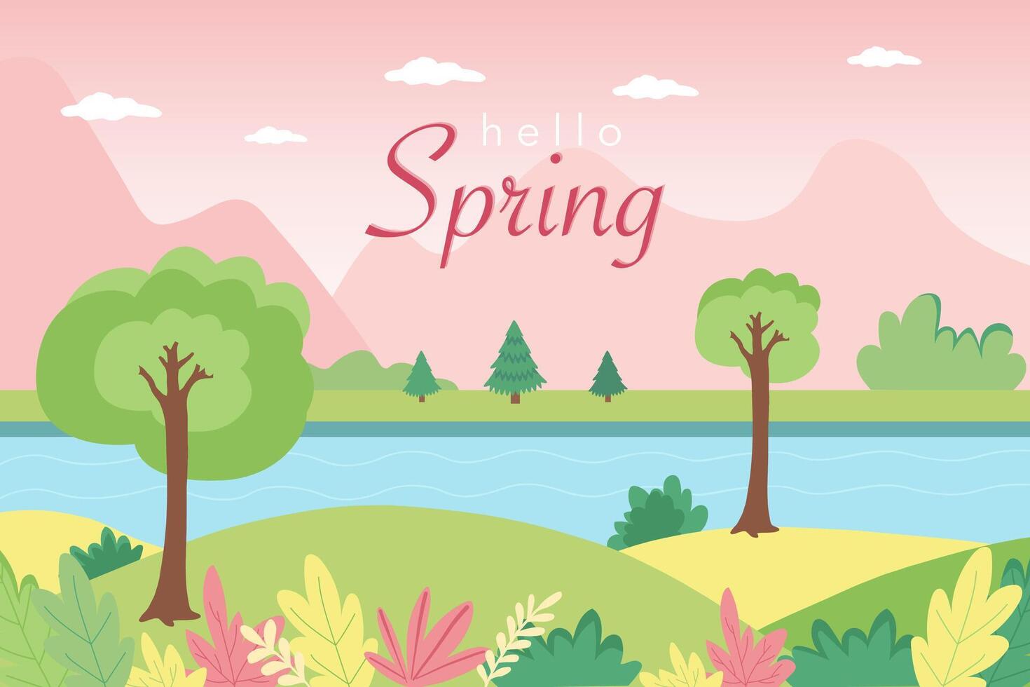 Hello spring. Spring landscape. Spring nature. Werner. Background vector