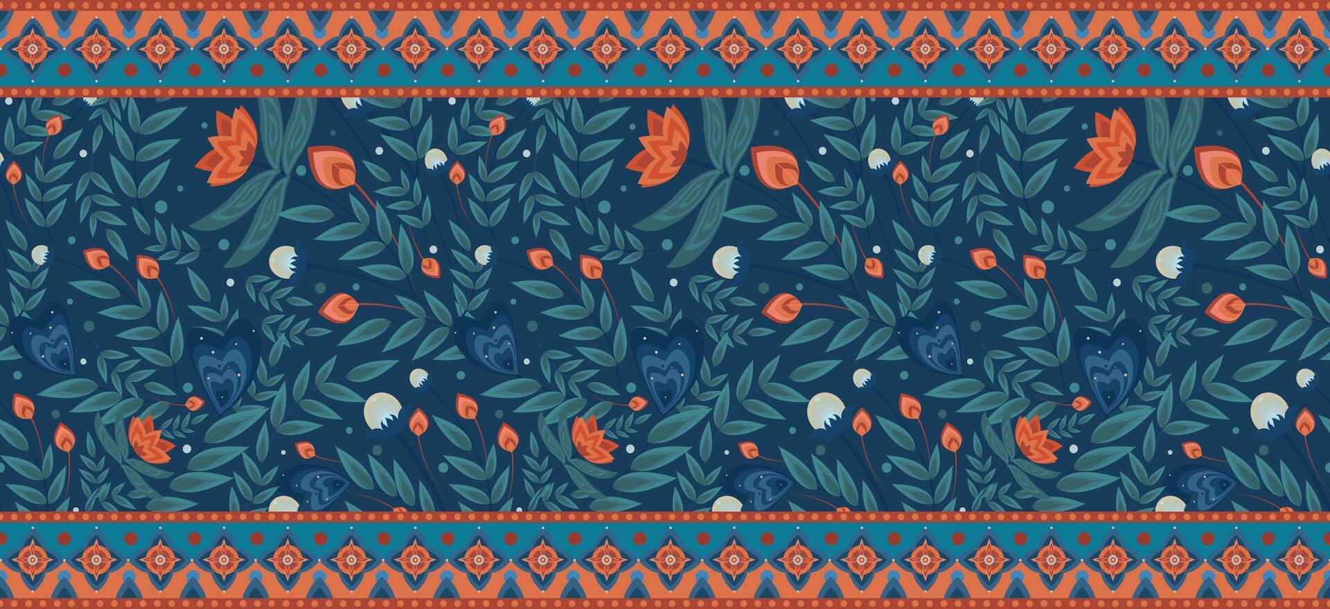 Seamless repeat borders with floral elements. Can be used for textiles, frames, borders, background decoration etc vector