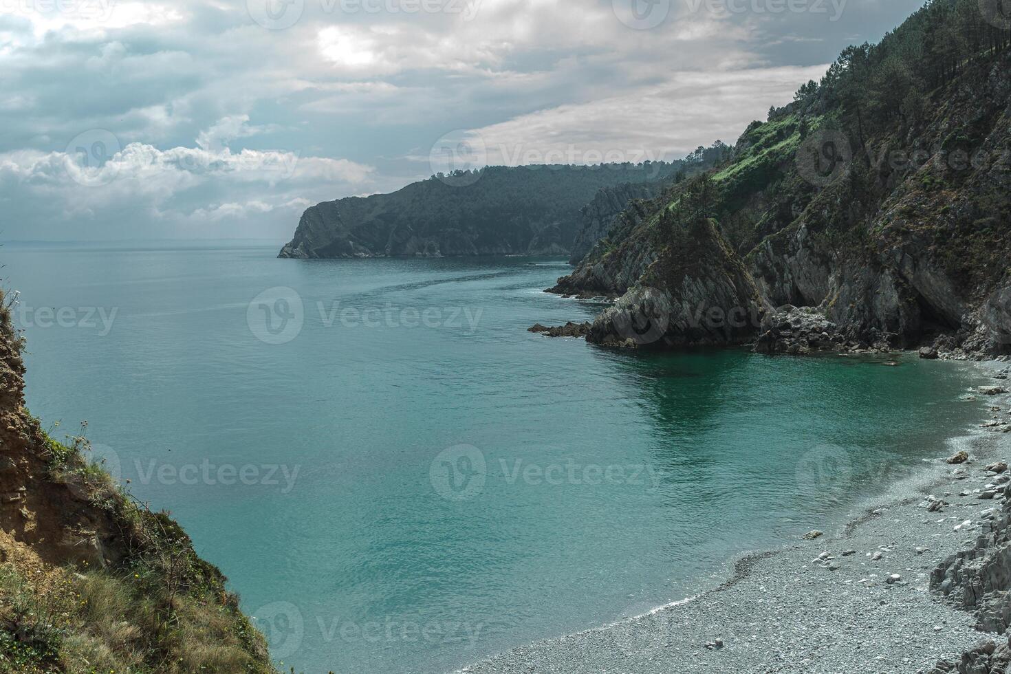 Ocean view. Nature background with nobody. Morgat, Crozon peninsula, Brittany, France photo