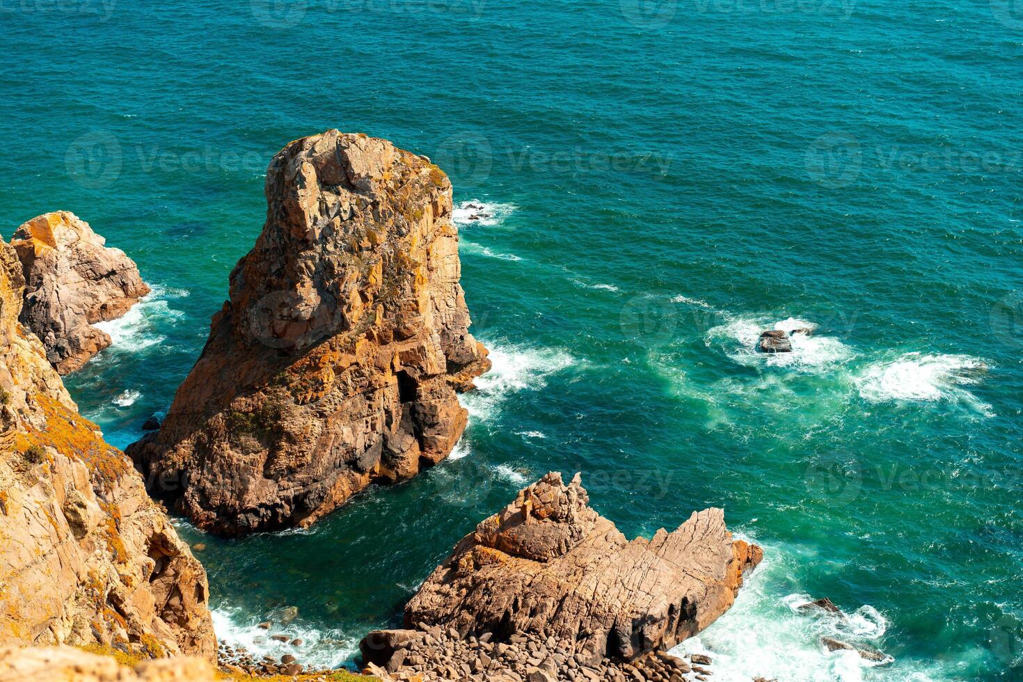 Atlantic ocean view with cliff. View of Atlantic Coast at Portugal, Cabo da Roca. Summer day photo