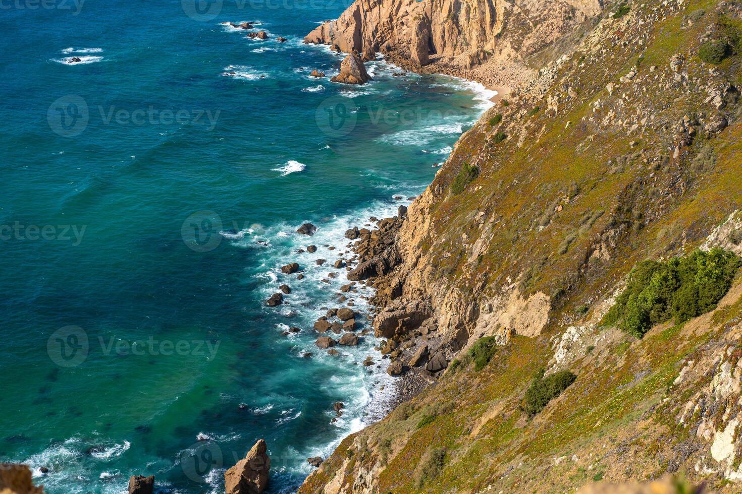 Atlantic ocean view with cliff. View of Atlantic Coast at Portugal, Cabo da Roca. Summer day photo