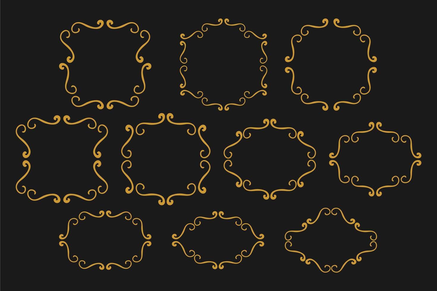 Set vector golden elegant arasbeque frames dark background