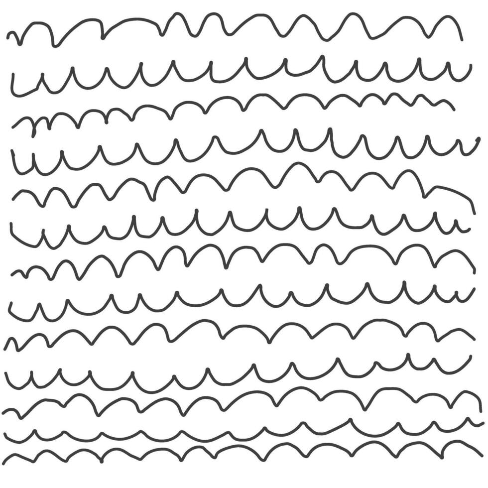 Wavy continuous lines with different amplitudes. Abstract vector horizontal black wavy strokes.